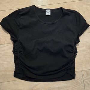 TNA Black Cropped Ruched Tee